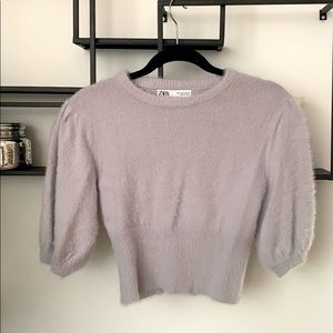 Soft feel cropped puff sleeve sweater
